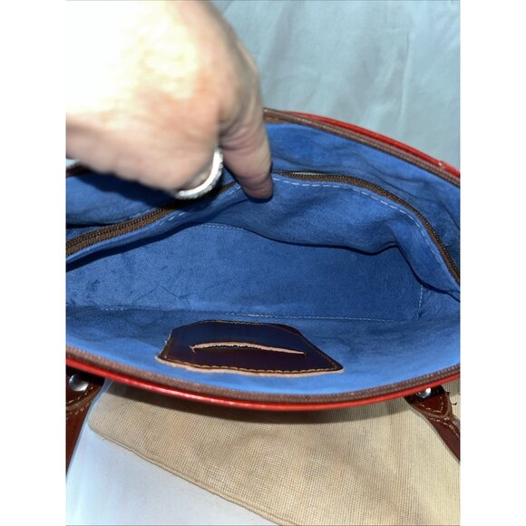 Christian Florence Made In Italy Leather HandBag Red With Brown Handle Dust Bag - Picture 11 of 15